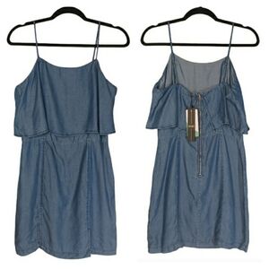 1250°C Tencel Denim Light Blue Chambray Denim Ruffle Sleeveless Dress Small NWT